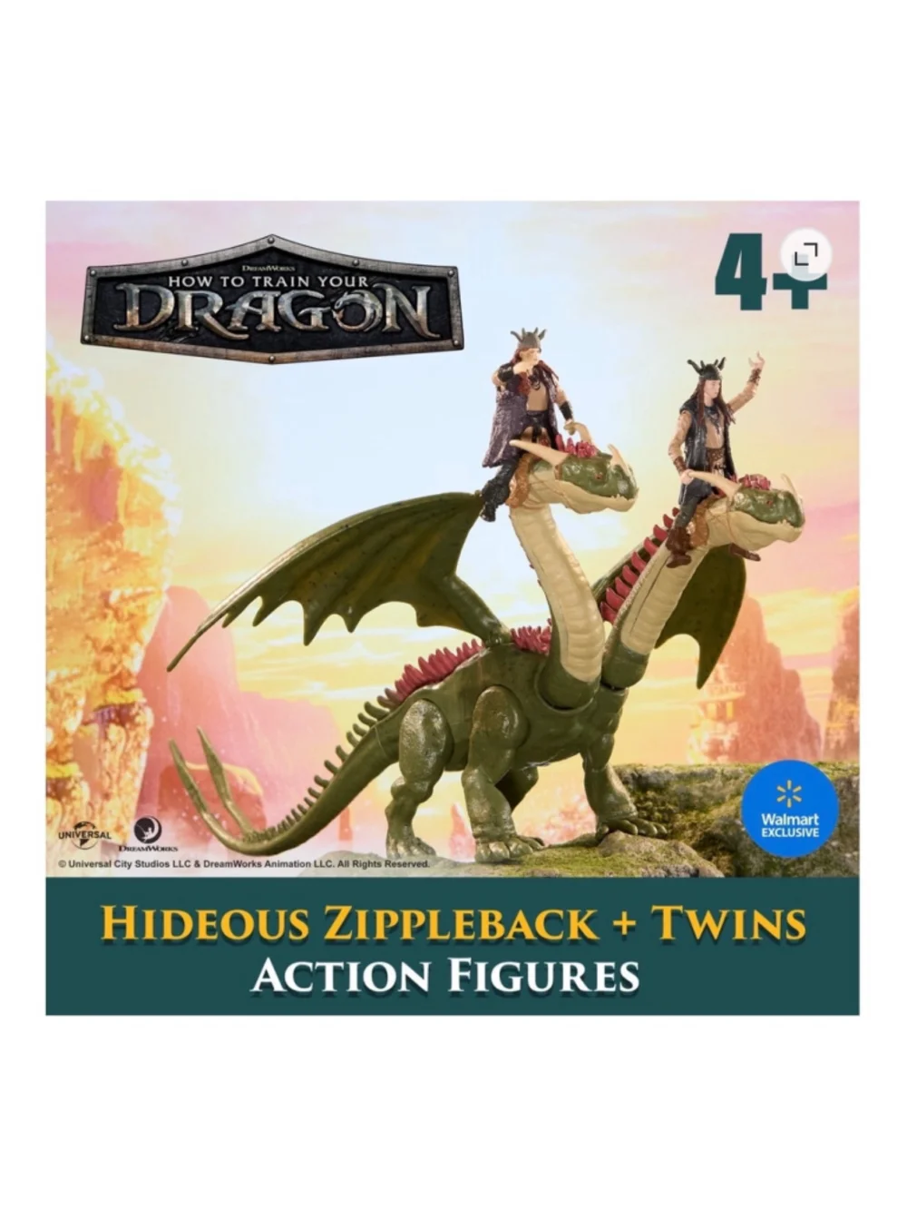 NEW How to Train Your Dragon Hideous Zippleback + Twins Action Figures Green On